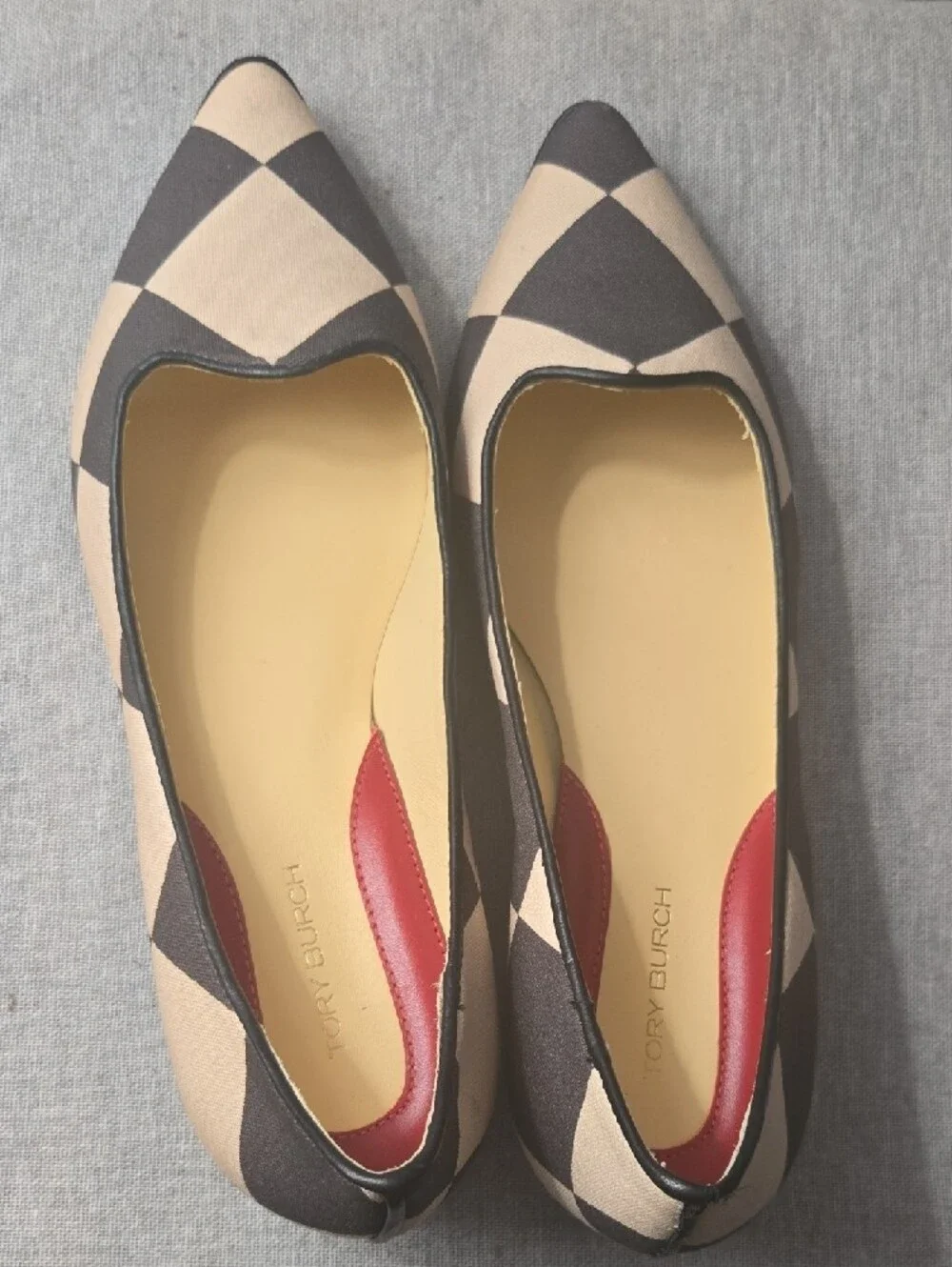 Tory Burch Brown and Cream Diamond-Check Ballet Flats,Size 6,5,New